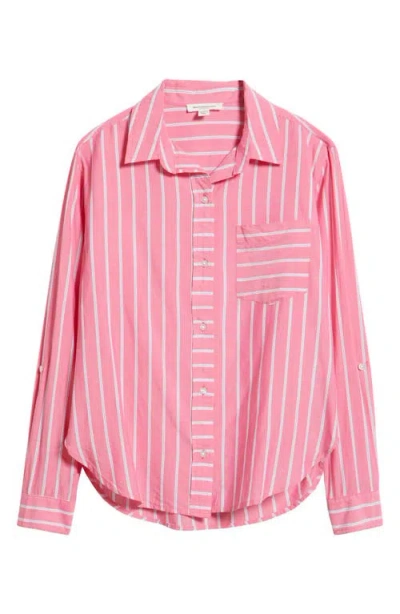 Beachlunchlounge Campbell Directional Stripe Long Sleeve Cotton Blend Button-up Shirt In Pink