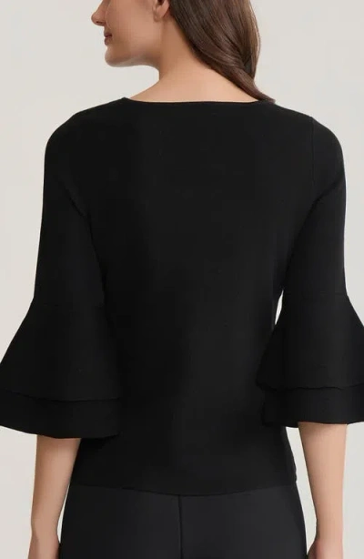 Kasper Double Flare Sleeve Sweater In Black