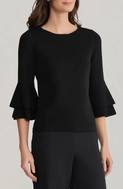 Kasper Double Flare Sleeve Sweater In Black