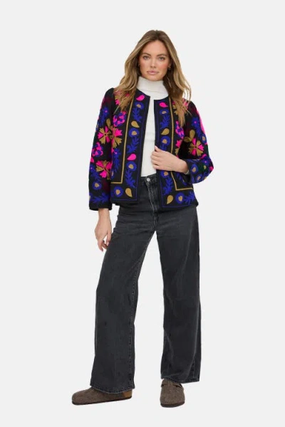 Raffya Halen Quilted Embroidered Jacket In Blue