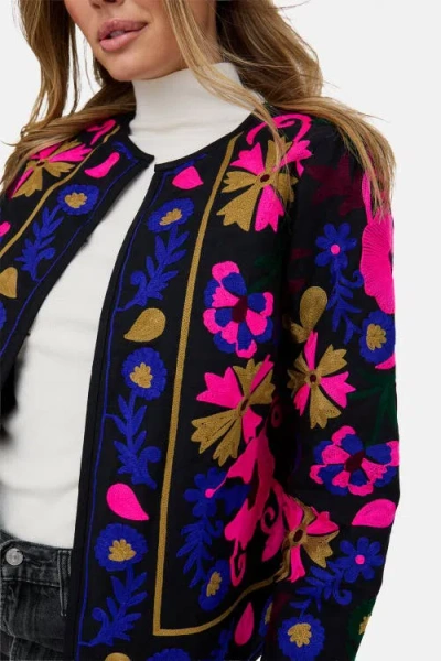 Raffya Halen Quilted Embroidered Jacket In Blue
