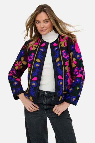 Raffya Halen Quilted Embroidered Jacket In Blue