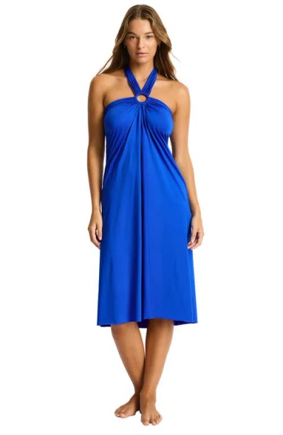 Sea Level Mythos Ring Detail Cover-up Maxi Skirt In Blue