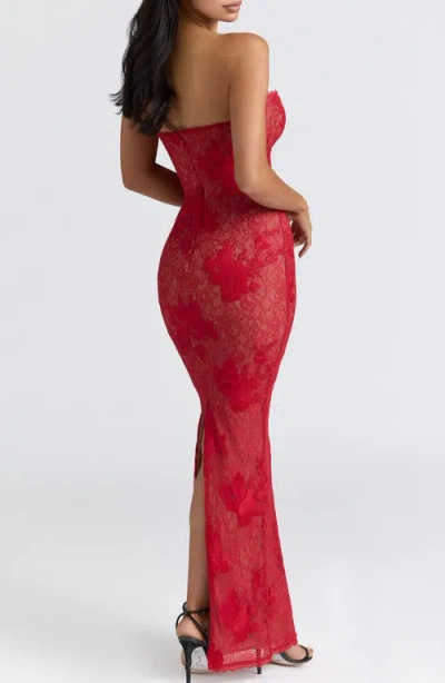 House Of Cb Lucienne Lace Corset Strapless Gown & Bolero In Red