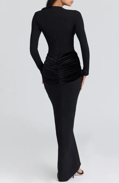House Of Cb Athena Long Sleeve Stretch Crepe Gown In Black