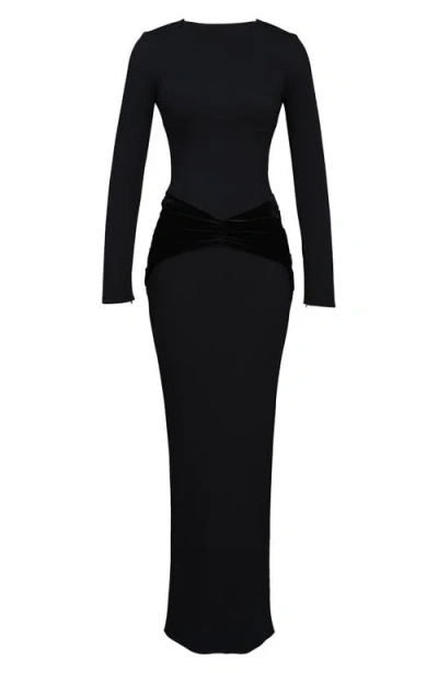 House Of Cb Athena Long Sleeve Stretch Crepe Gown In Black