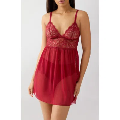 B.tempt'd By Wacoal It's On Lace & Mesh Chemise In Red