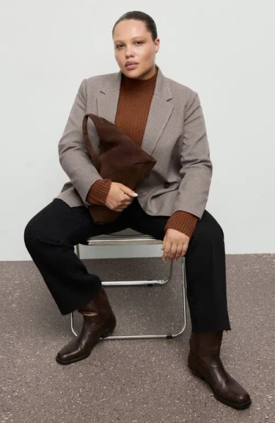 Mango Charlotte Houndstooth Microcheck Double Breasted Blazer In Gray