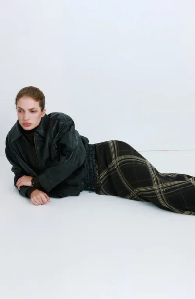 Mango Mini Check Maxi Skirt In Black