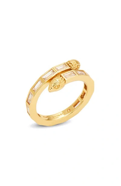 Kurt Geiger London Baguette Crystal Bypass Band Ring In Gold