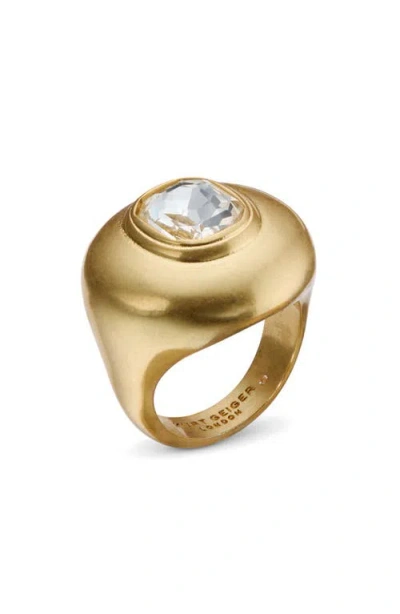 Kurt Geiger London Crystal Button Cocktail Ring In Gold