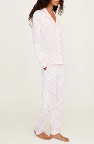 Petite Plume Pima Cotton Jersey Long Pajamas In Pink