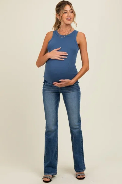 Pinkblush Lightly Distressed Maternity Straight Leg Jeans In Blue