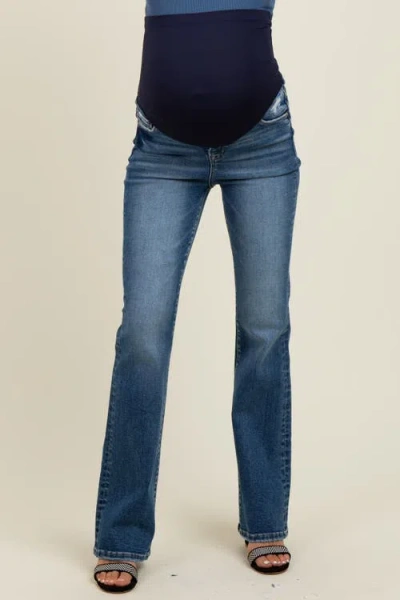 Pinkblush Lightly Distressed Maternity Straight Leg Jeans In Blue