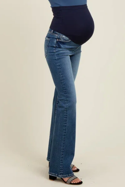 Pinkblush Lightly Distressed Maternity Straight Leg Jeans In Blue