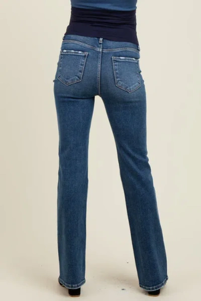 Pinkblush Lightly Distressed Maternity Straight Leg Jeans In Blue