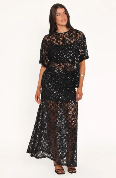 Petal And Pup Petal & Pup Yonder Sequin Lace Maxi Skirt In Black