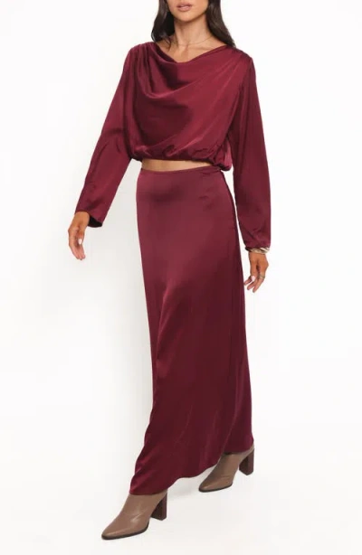 Petal And Pup Petal & Pup Catherine Satin Crop Top & Maxi Skirt Set In Burgundy