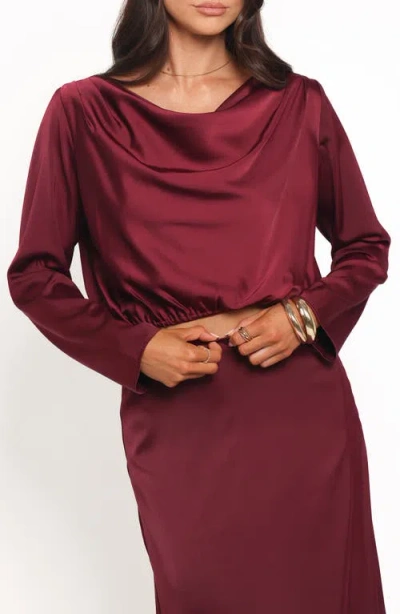 Petal And Pup Petal & Pup Catherine Satin Crop Top & Maxi Skirt Set In Burgundy