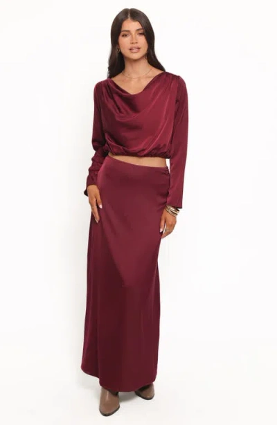 Petal And Pup Petal & Pup Catherine Satin Crop Top & Maxi Skirt Set In Burgundy