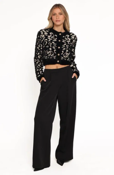 Petal And Pup Petal & Pup Tyra Leopard Spot Fuzzy Eyelash Crop Cardigan In Black
