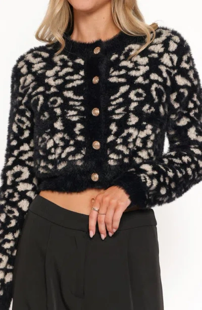 Petal And Pup Petal & Pup Tyra Leopard Spot Fuzzy Eyelash Crop Cardigan In Black