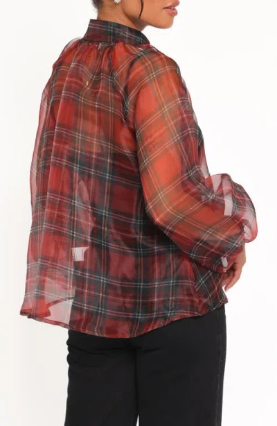 Petal And Pup Petal & Pup Marni Plaid Organza Button-up Shirt In Brown