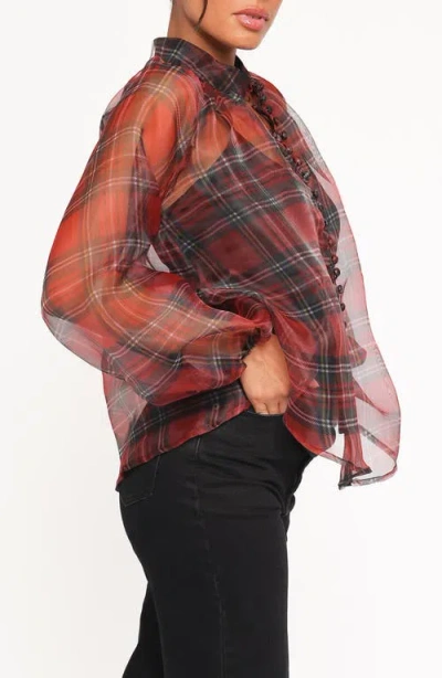 Petal And Pup Petal & Pup Marni Plaid Organza Button-up Shirt In Brown