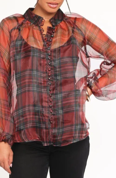 Petal And Pup Petal & Pup Marni Plaid Organza Button-up Shirt In Brown