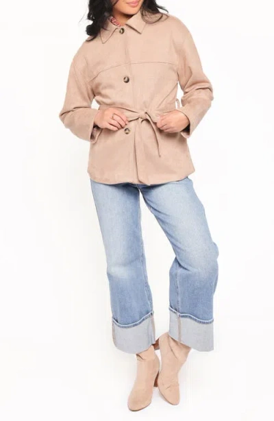 Petal And Pup Petal & Pup Nelly Crop Faux Suede Trench Coat In Neutral