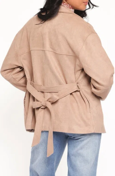 Petal And Pup Petal & Pup Nelly Crop Faux Suede Trench Coat In Neutral