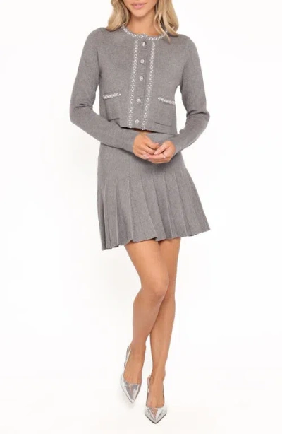 Petal And Pup Petal & Pup Lumi Embellished Cardigan & Pleated Miniskirt Set In Gray