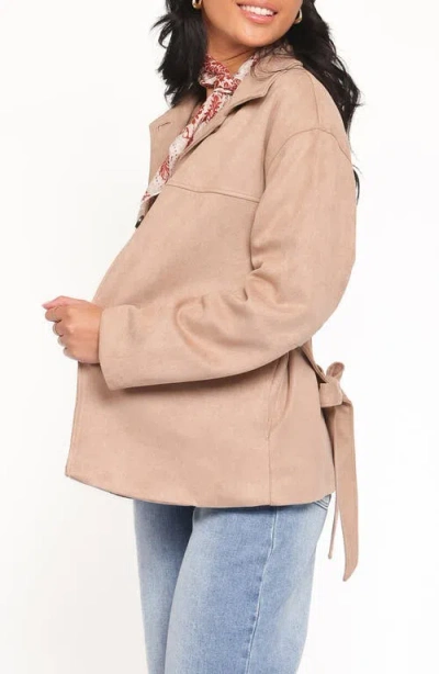 Petal And Pup Petal & Pup Nelly Crop Faux Suede Trench Coat In Neutral