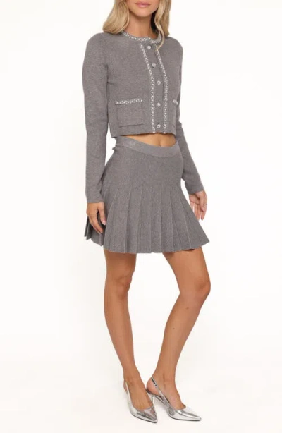 Petal And Pup Petal & Pup Lumi Embellished Cardigan & Pleated Miniskirt Set In Gray