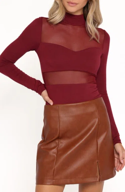 Petal And Pup Petal & Pup Kingsley Long Sleeve Mesh Bodysuit In Burgundy