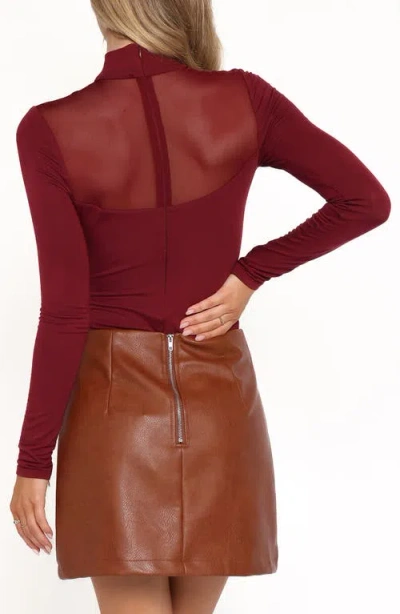 Petal And Pup Petal & Pup Kingsley Long Sleeve Mesh Bodysuit In Burgundy
