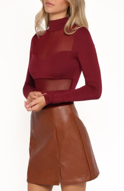 Petal And Pup Petal & Pup Kingsley Long Sleeve Mesh Bodysuit In Burgundy