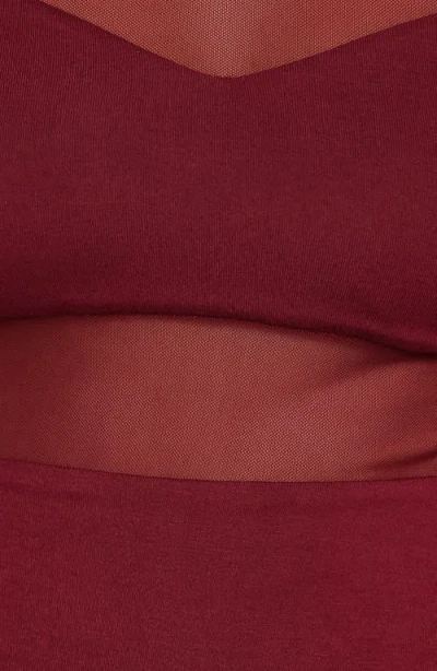 Petal And Pup Petal & Pup Kingsley Long Sleeve Mesh Bodysuit In Burgundy