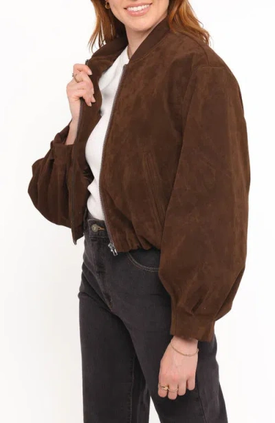 Petal And Pup Petal & Pup Goldie Faux Suede Bomber Jacket In Brown