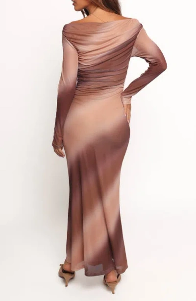 Petal And Pup Petal & Pup Hesper Off The Shoulder Long Sleeve Maxi Dress In Brown
