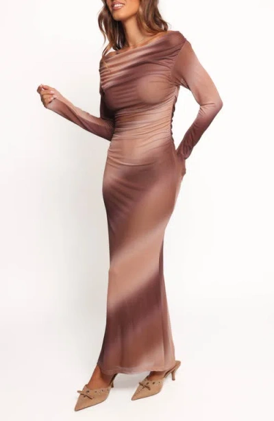 Petal And Pup Petal & Pup Hesper Off The Shoulder Long Sleeve Maxi Dress In Brown