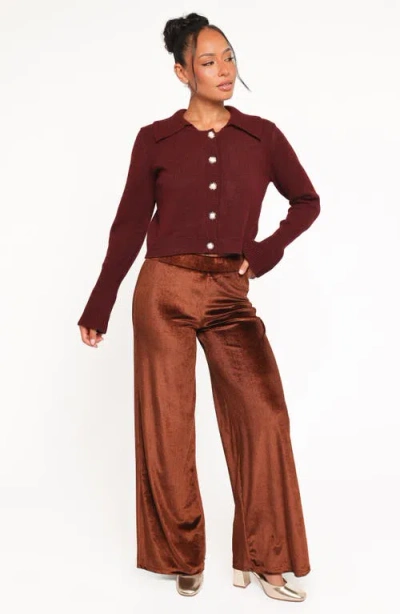 Petal And Pup Petal & Pup Riley Stretch Velvet Wide Leg Pants In Brown