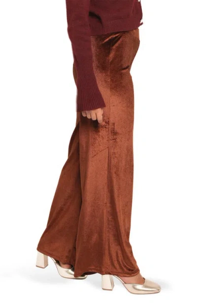 Petal And Pup Petal & Pup Riley Stretch Velvet Wide Leg Pants In Brown