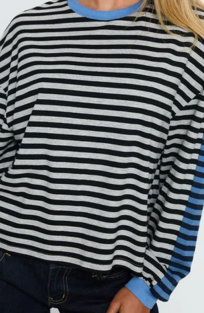 Princess Polly Taysha Cotton Rich Crew Neck Drop Shoulder Long Sleeve Top In Multi