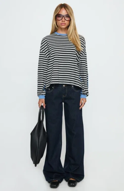 Princess Polly Taysha Cotton Rich Crew Neck Drop Shoulder Long Sleeve Top In Multi