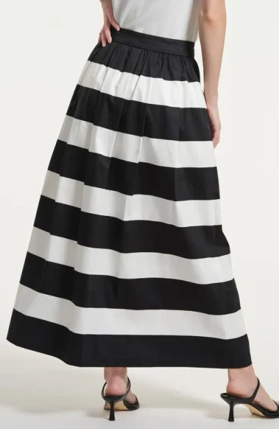 Isaac Mizrahi New York Wide Stripe Stretch Cotton Maxi Skirt In Black