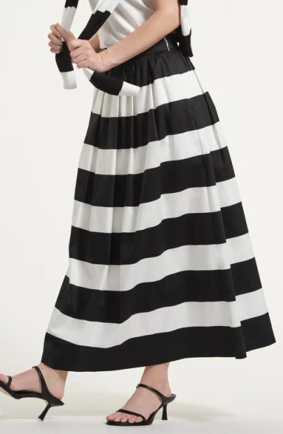 Isaac Mizrahi New York Wide Stripe Stretch Cotton Maxi Skirt In Black