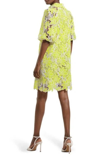 Isaac Mizrahi New York Floral Lace Eyelet Swing Shirtdress In Yellow