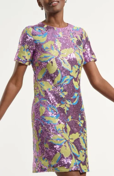 Isaac Mizrahi New York Sequin Floral Shift Minidress In Multi