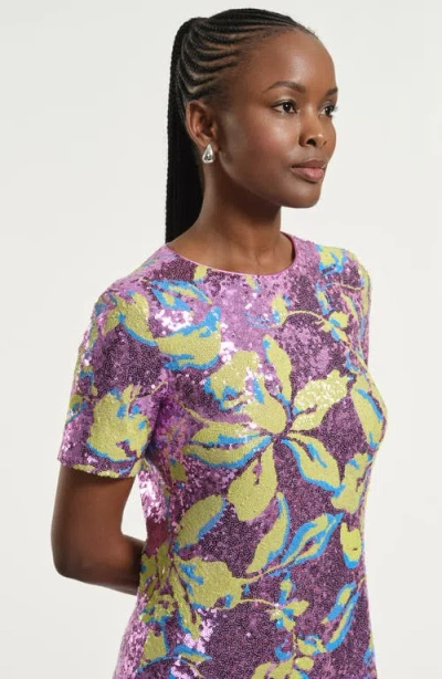 Isaac Mizrahi New York Sequin Floral Shift Minidress In Multi